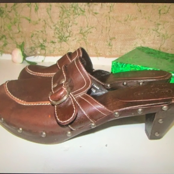 Coach Raina Brown Leather Clogs - Picture 3 of 7